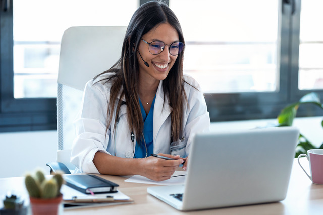 Clinician on a video call.